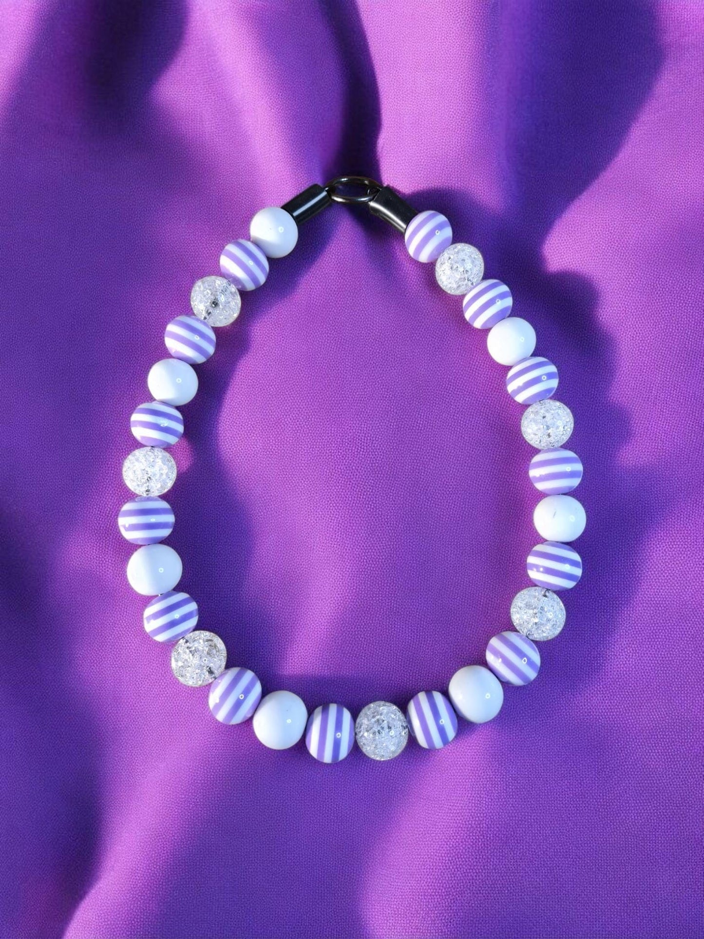Lilac Luxe Beaded Dog Collar – Handmade Luxury Dog Necklace – Purple Striped Pet Accessory for Small to Large Dogs