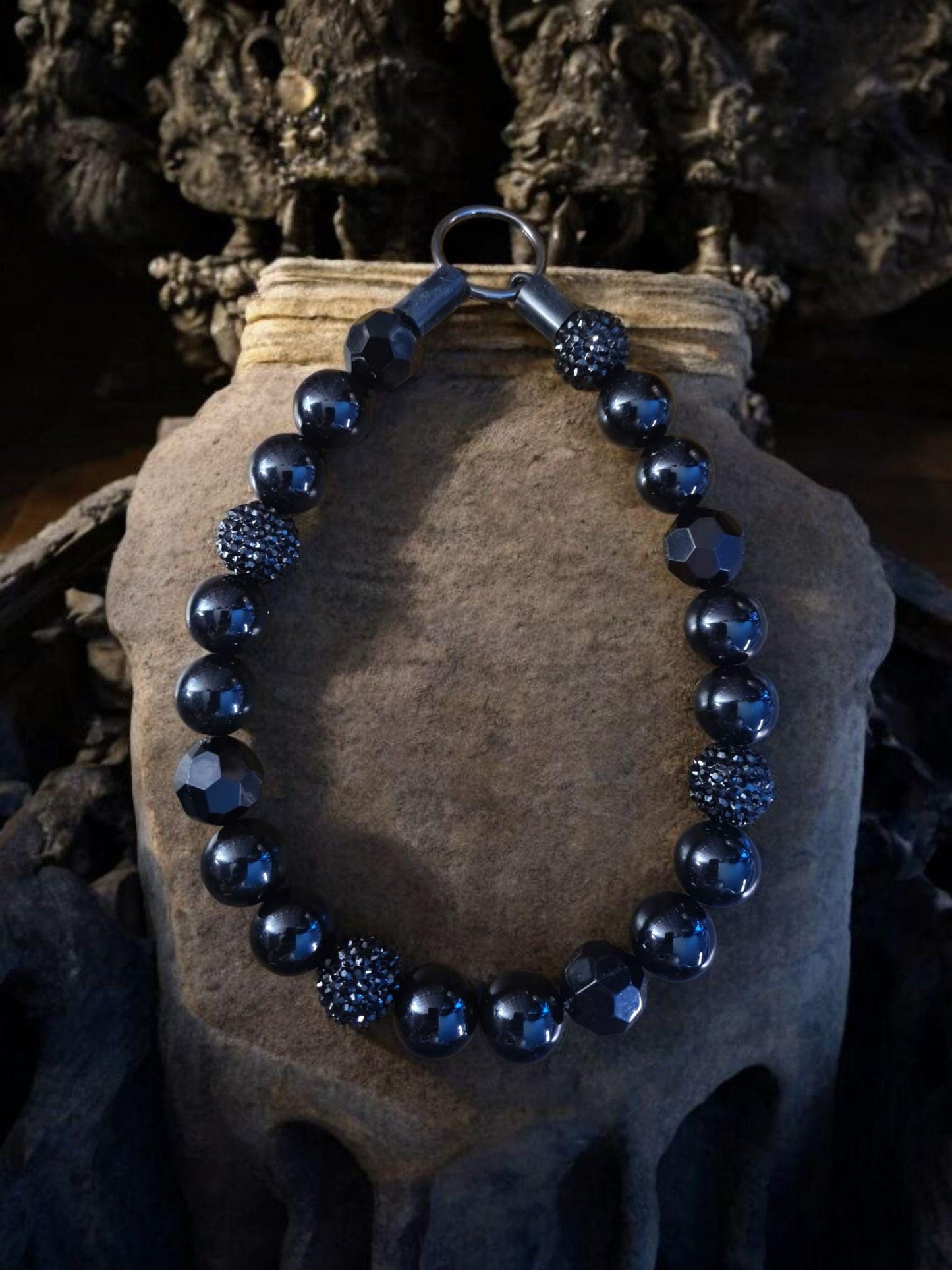 Onyx Beaded Dog Collar β Handmade All Black Dog Necklace β Custom Monochrome Pet Accessory for Small to Large Dogs - Beaded Dog Collar