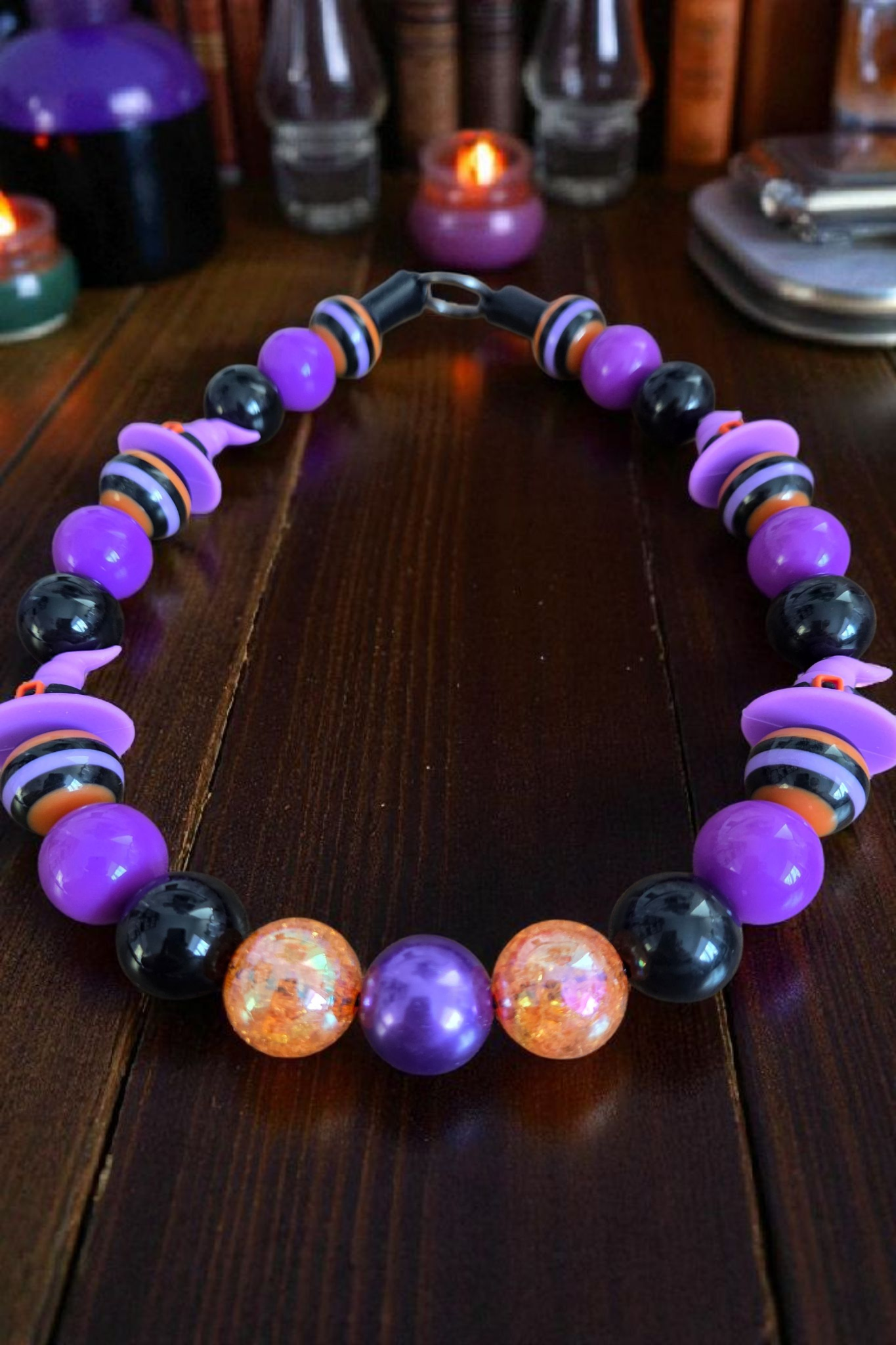 Wicked Winnie Halloween Dog Collar β Custom Colours & Beads β Handmade Pet Necklace β Custom Collar for All Size Dogs
