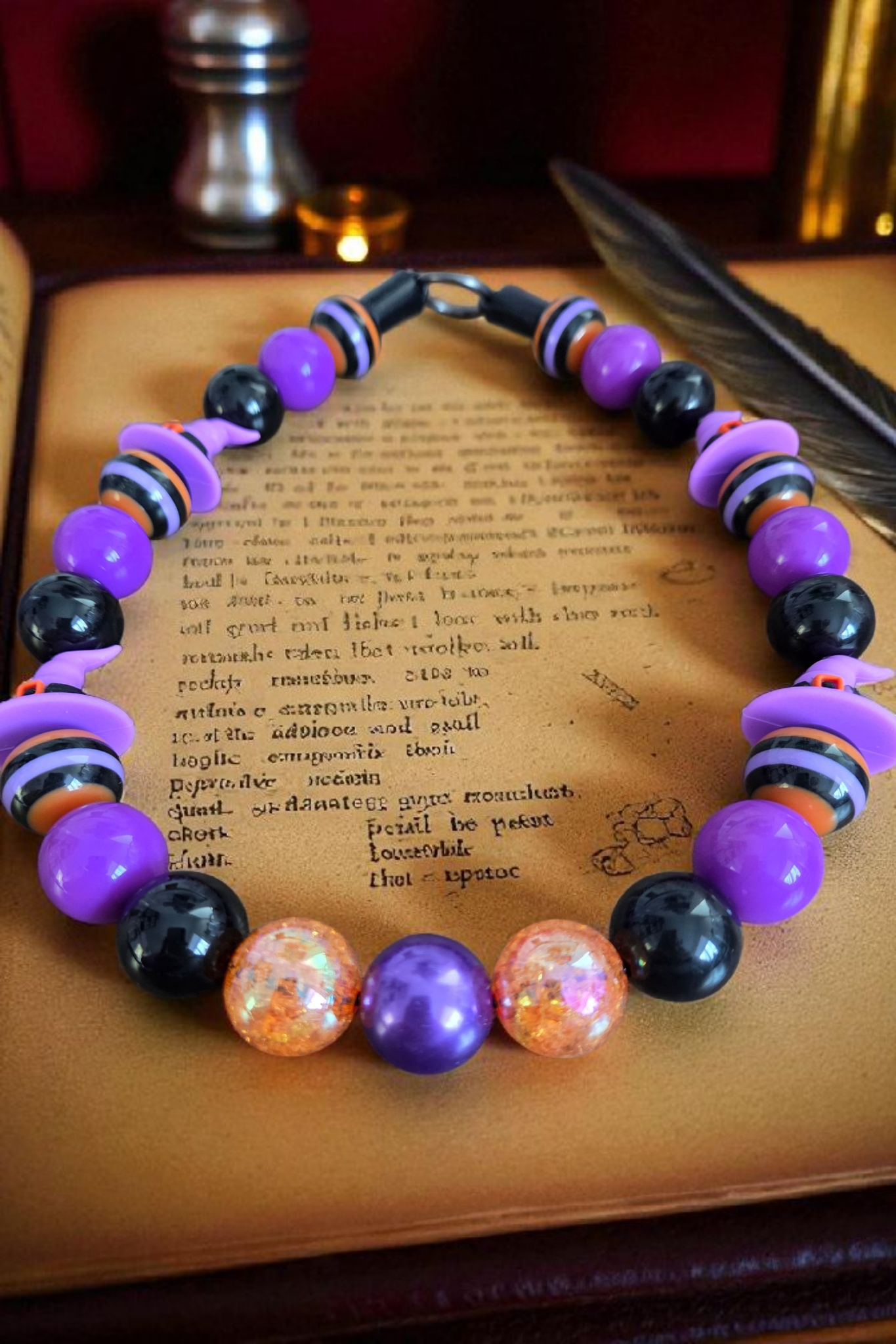Wicked Winnie Halloween Dog Collar β Custom Colours & Beads β Handmade Pet Necklace β Custom Collar for All Size Dogs