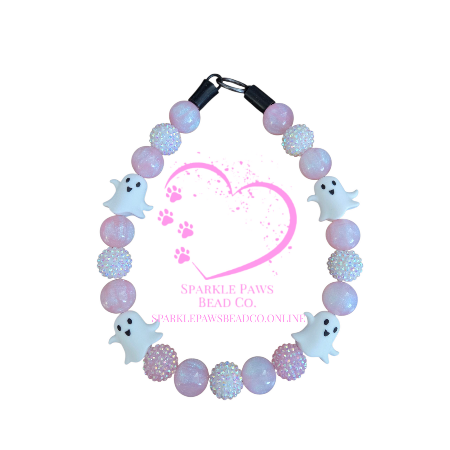 Pink a Boo Halloween Dog Collar – Custom Colours & Beads – Handmade Pet Necklace – Custom Collar for All Size Dogs