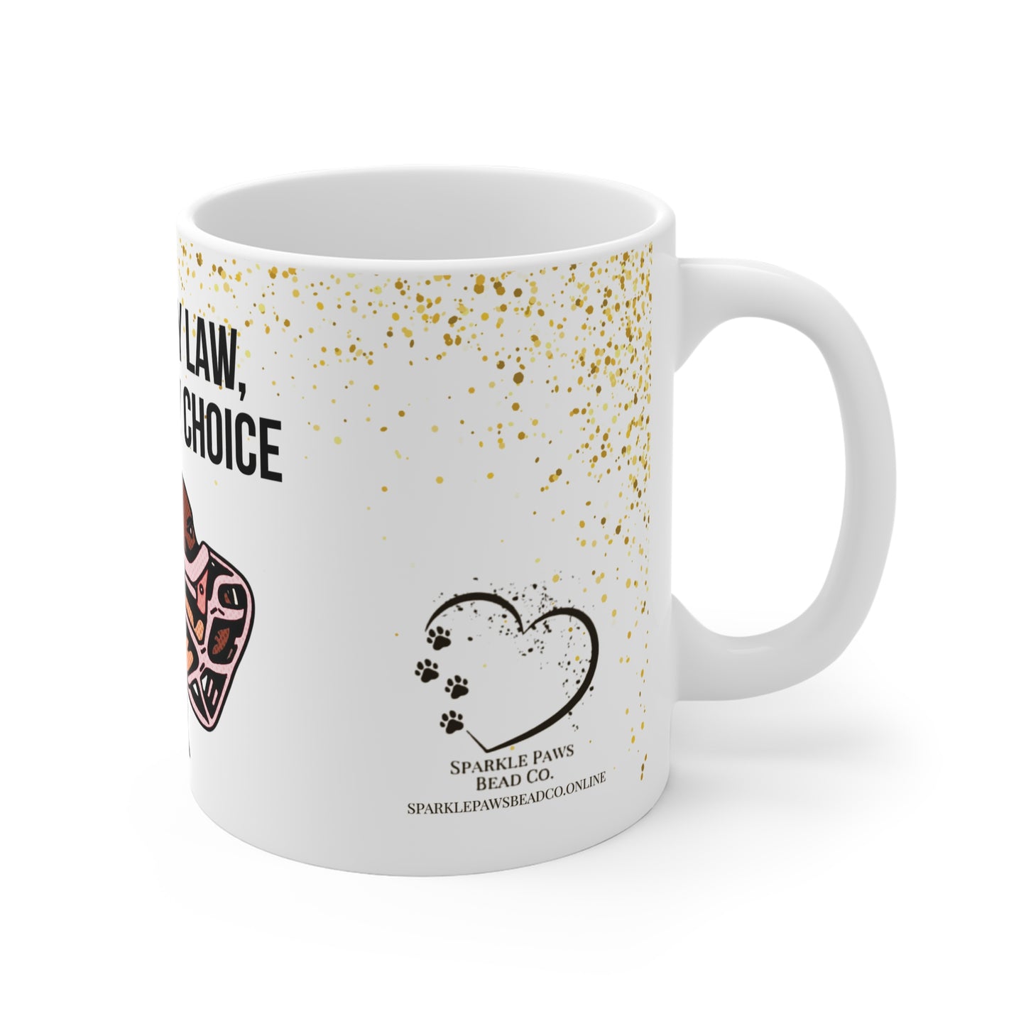 Muzzled by Law, Sparkled by Choice Mug – 11oz White Ceramic Coffee Cup | Dog Awareness Gift by Sparkle Paws Bead Co