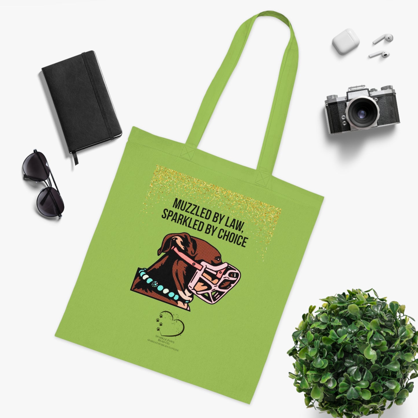 Muzzled by Law, Sparkled by Choice Tote Bag – 100% Cotton Dog Awareness Shopper | Sparkle Paws Bead Co