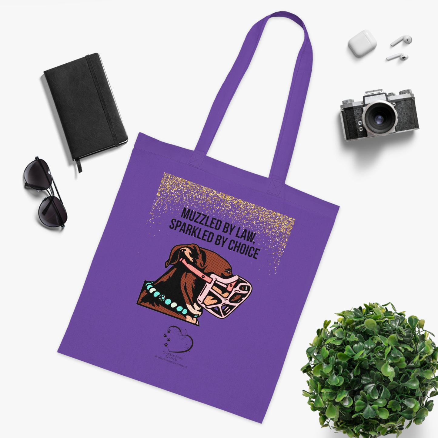 Muzzled by Law, Sparkled by Choice Tote Bag – 100% Cotton Dog Awareness Shopper | Sparkle Paws Bead Co