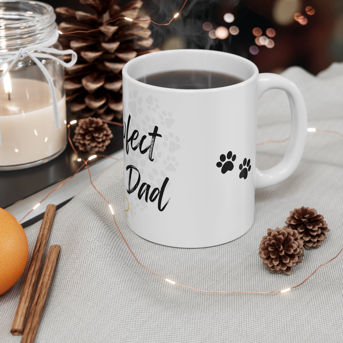 Pawfect Dog Dad Mug – 11oz White Ceramic Coffee Cup | Dog Lover Gift by Sparkle Paws Bead Co