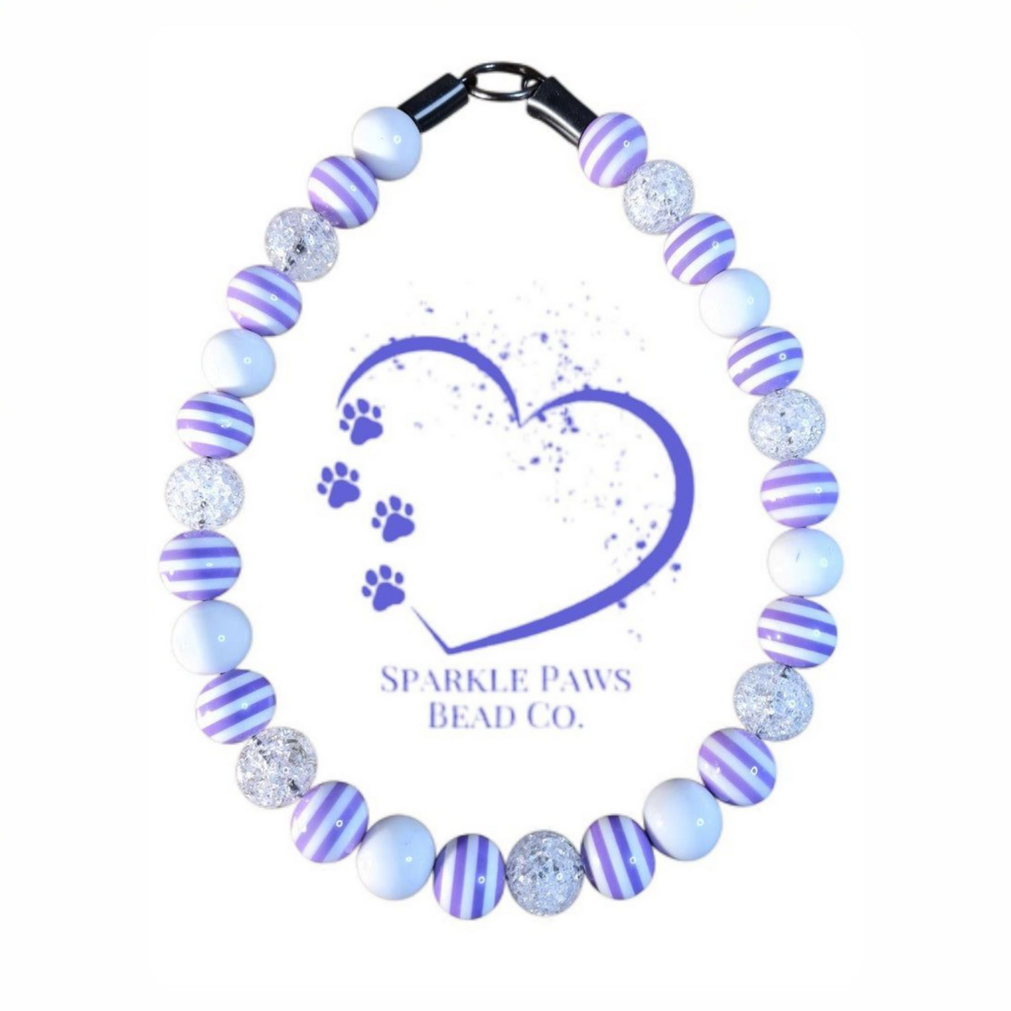 Lilac Luxe Beaded Dog Collar – Handmade Luxury Dog Necklace – Purple Striped Pet Accessory for Small to Large Dogs