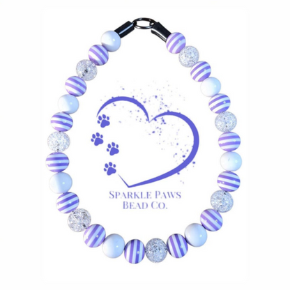 Lilac Luxe Beaded Dog Collar – Handmade Luxury Dog Necklace – Purple Striped Pet Accessory for Small to Large Dogs