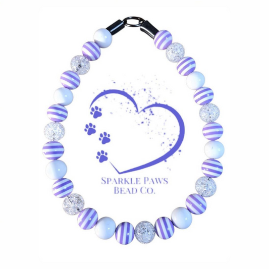 Lilac Luxe Beaded Dog Collar – Handmade Luxury Dog Necklace – Purple Striped Pet Accessory for Small to Large Dogs