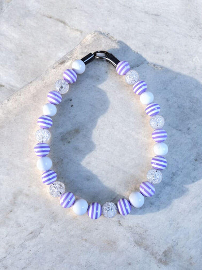 Lilac Luxe Beaded Dog Collar – Handmade Luxury Dog Necklace – Purple Striped Pet Accessory for Small to Large Dogs