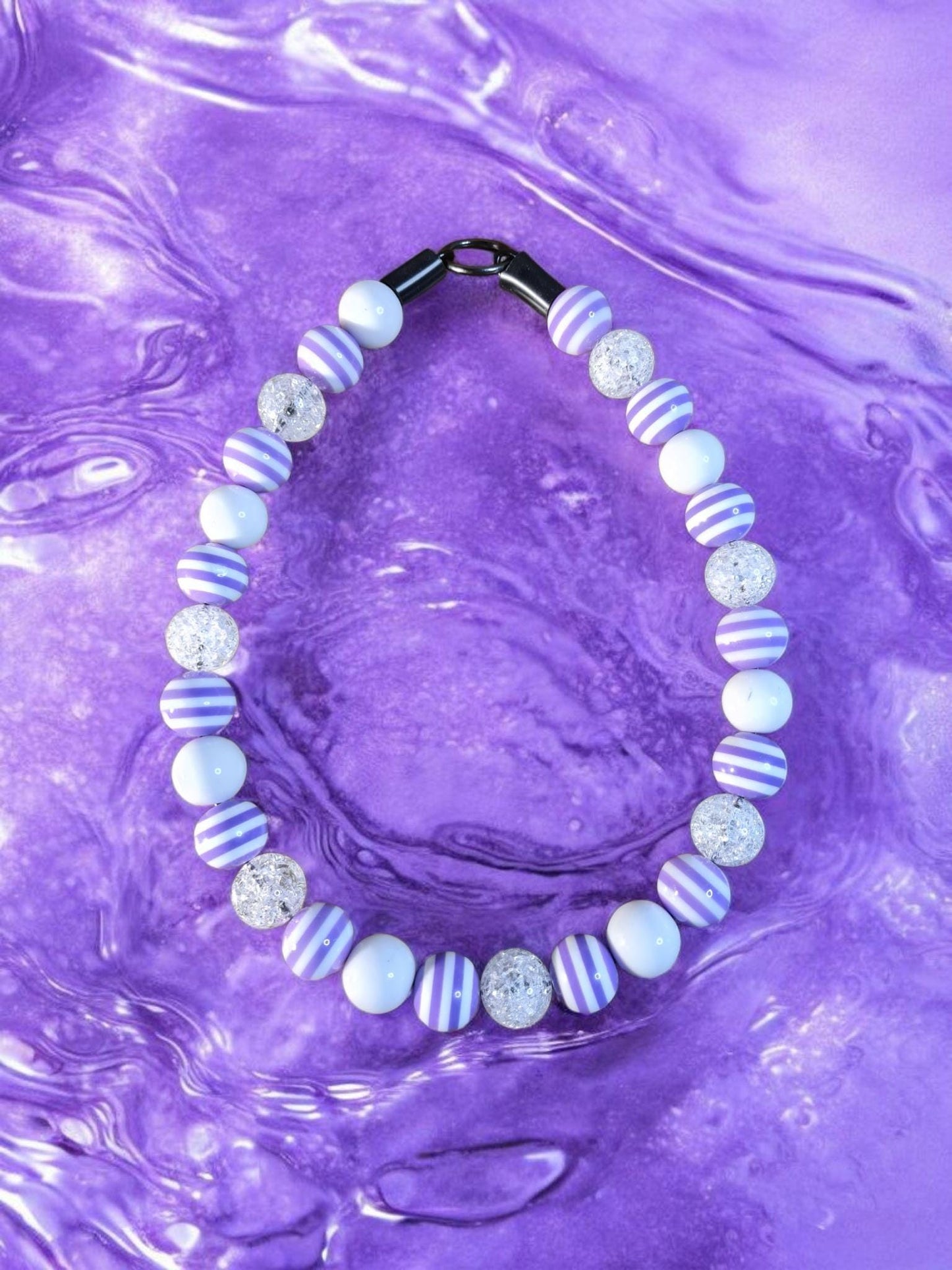 Lilac Luxe Beaded Dog Collar – Handmade Luxury Dog Necklace – Purple Striped Pet Accessory for Small to Large Dogs