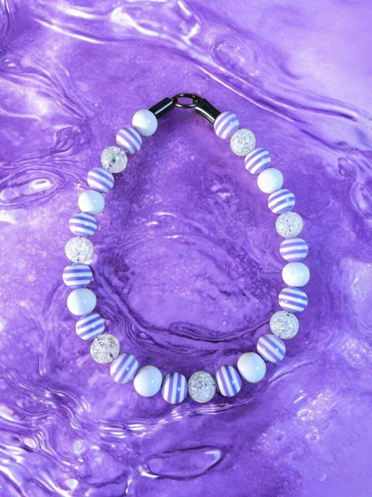 Lilac Luxe Beaded Dog Collar – Handmade Luxury Dog Necklace – Purple Striped Pet Accessory for Small to Large Dogs