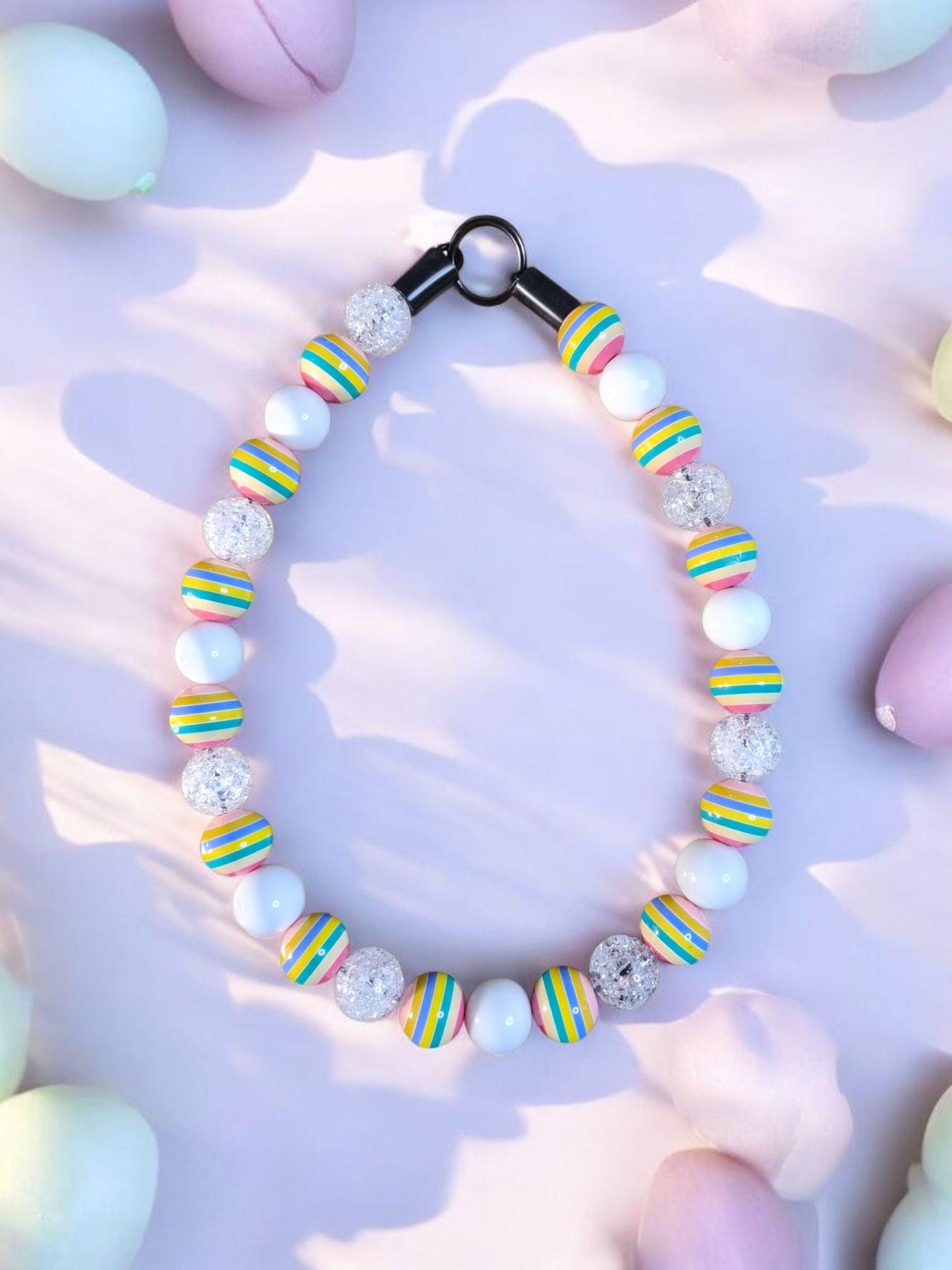 Candy Luxe Beaded Dog Collar – Handmade Luxury Dog Necklace – Candy Striped Pet Accessory for Small to Large Dogs