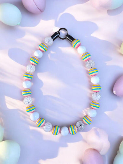 Candy Luxe Beaded Dog Collar – Handmade Luxury Dog Necklace – Candy Striped Pet Accessory for Small to Large Dogs