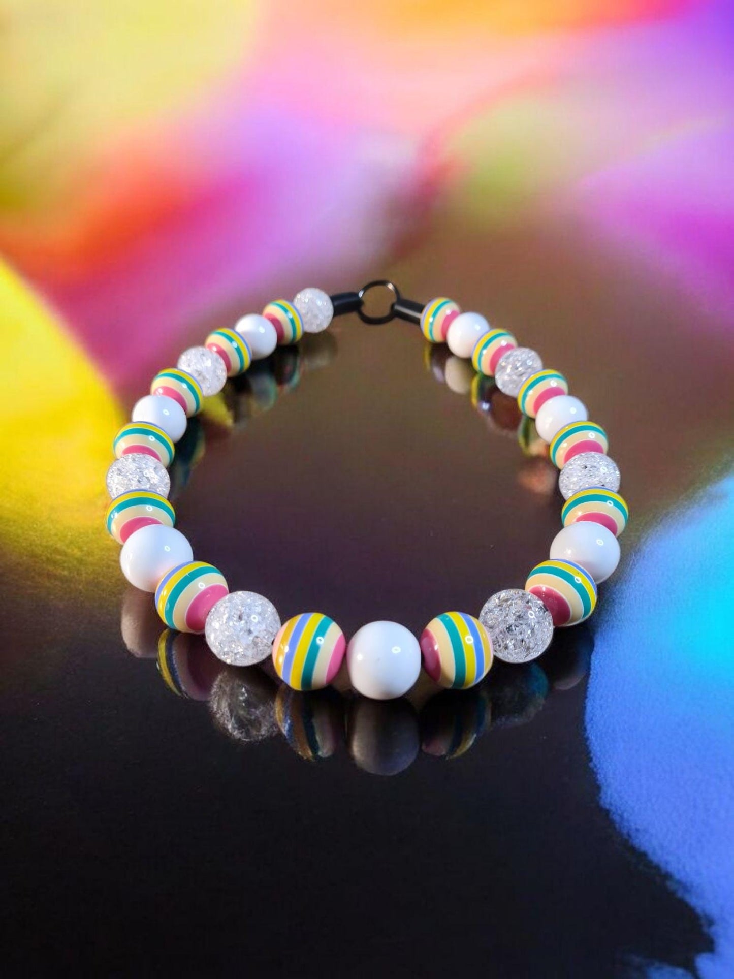 Candy Luxe Beaded Dog Collar – Handmade Luxury Dog Necklace – Candy Striped Pet Accessory for Small to Large Dogs