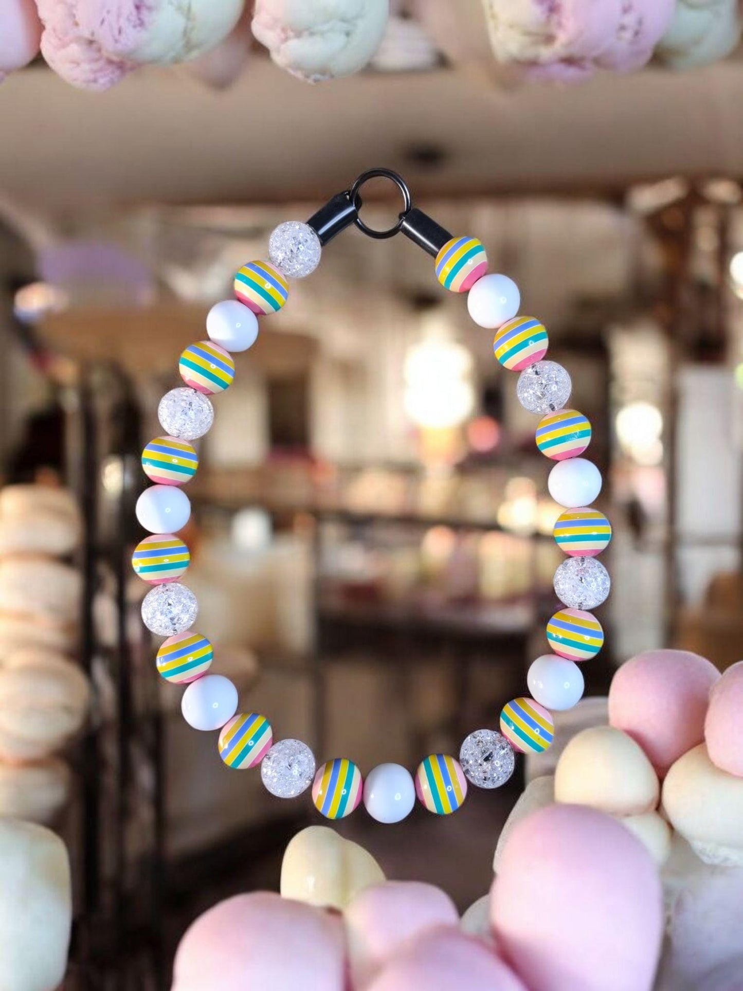 Candy Luxe Beaded Dog Collar – Handmade Luxury Dog Necklace – Candy Striped Pet Accessory for Small to Large Dogs