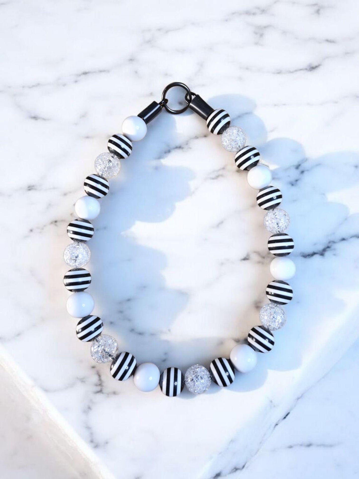 Black Luxe Beaded Dog Collar – Handmade Luxury Dog Necklace – Black Striped Pet Accessory for Small to Large Dogs