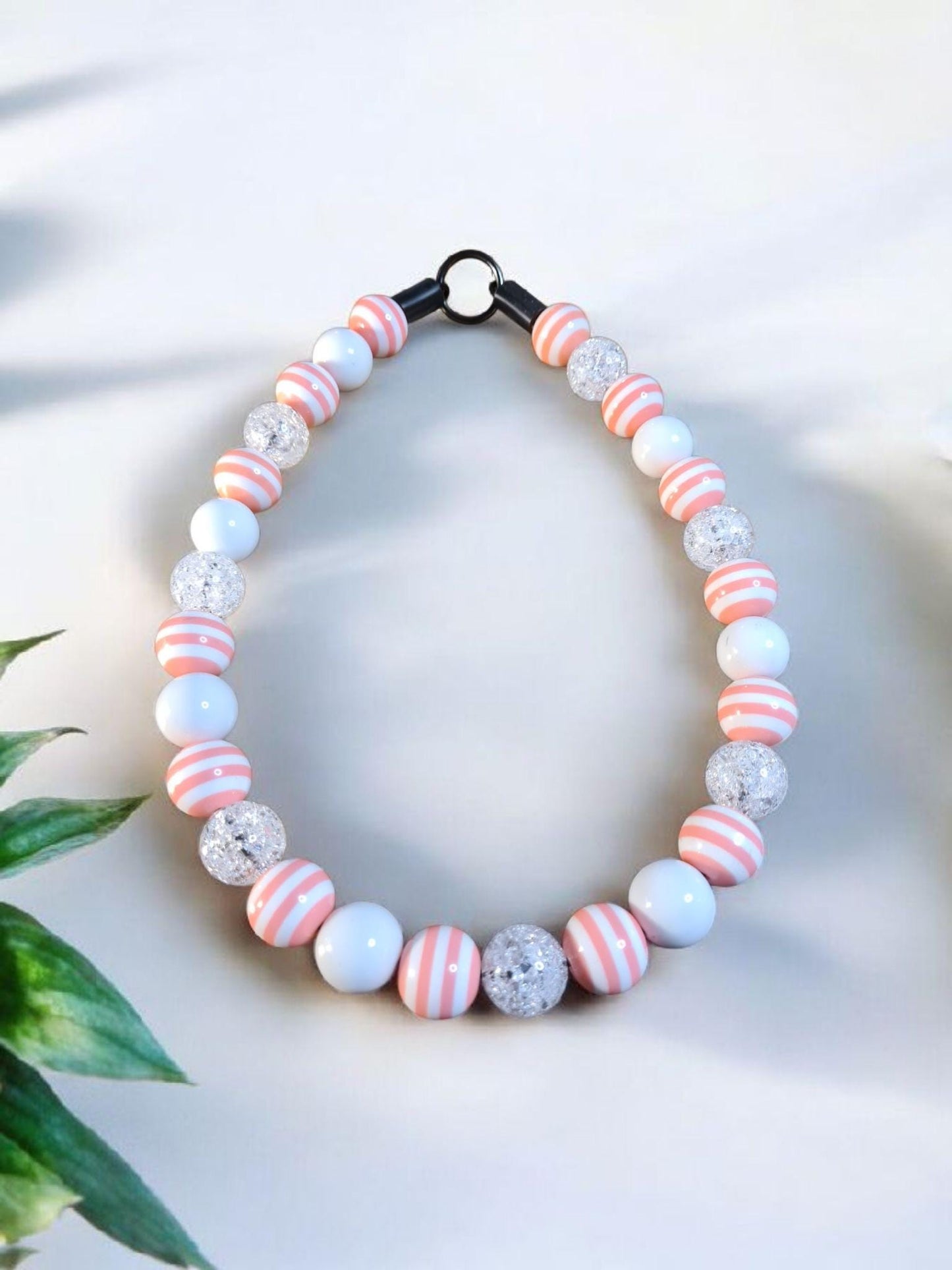 Peach Luxe Beaded Dog Collar – Handmade Luxury Dog Necklace – Peach Striped Pet Accessory for Small to Large Dogs