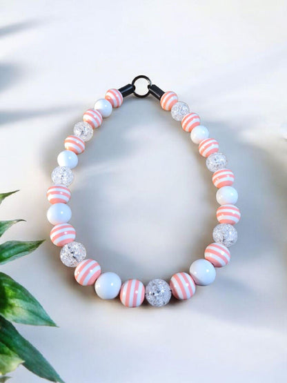 Peach Luxe Beaded Dog Collar – Handmade Luxury Dog Necklace – Peach Striped Pet Accessory for Small to Large Dogs