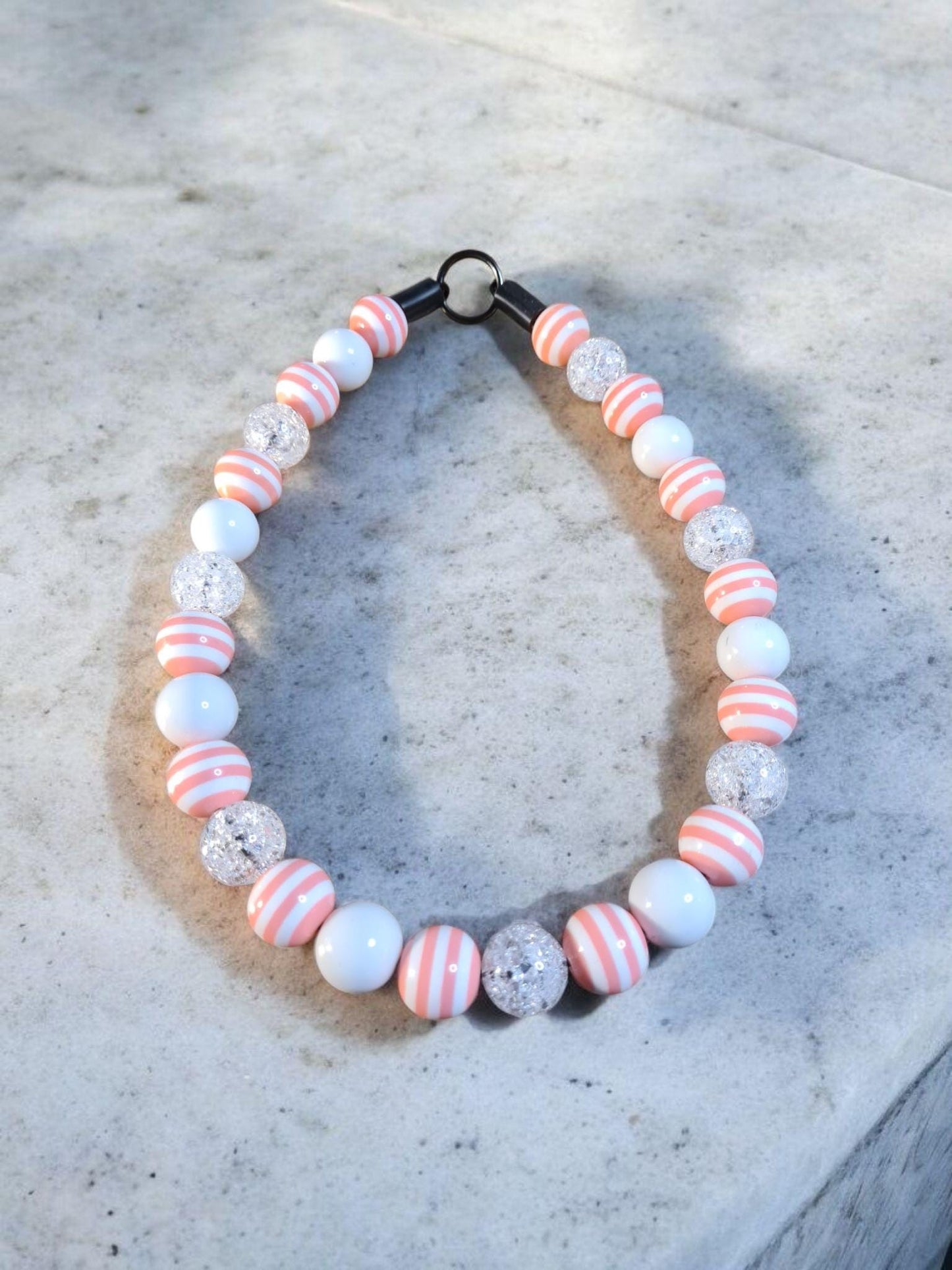 Peach Luxe Beaded Dog Collar – Handmade Luxury Dog Necklace – Peach Striped Pet Accessory for Small to Large Dogs