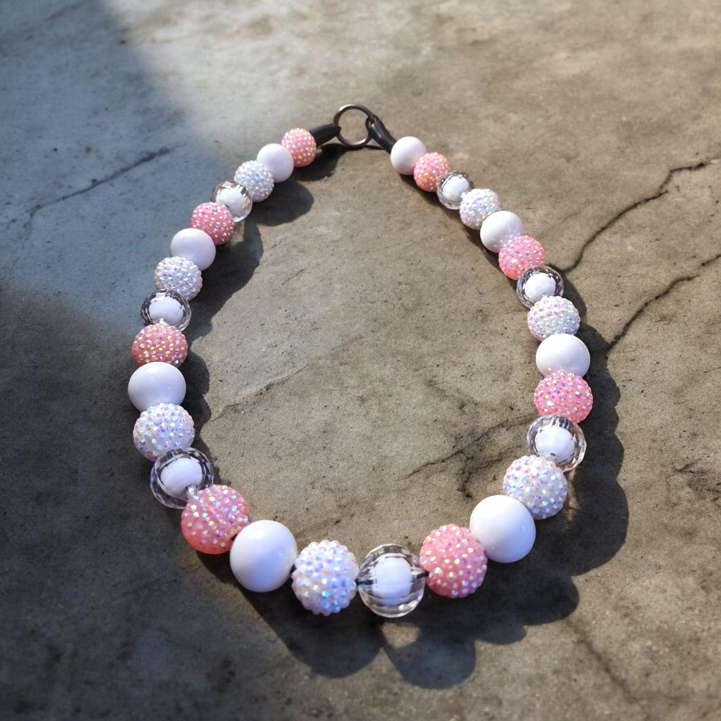 Aura - Original Pink Beaded Dog Collar – Iridescent Handmade Pet Necklace – Sparkly Custom Collar for Small to Large Dogs