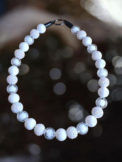 Aura White Beaded Dog Collar – Iridescent Handmade Pet Necklace – Sparkly Custom Collar for Small to Large Dogs
