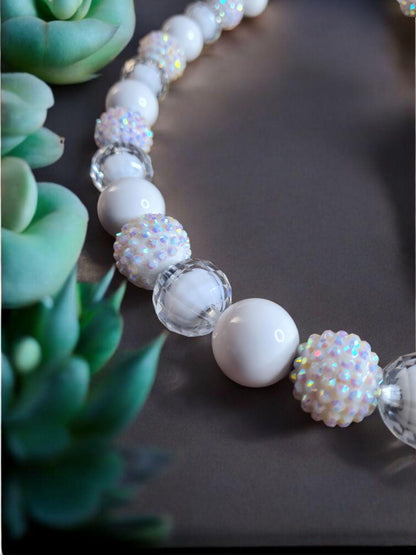 Aura White Beaded Dog Collar – Iridescent Handmade Pet Necklace – Sparkly Custom Collar for Small to Large Dogs