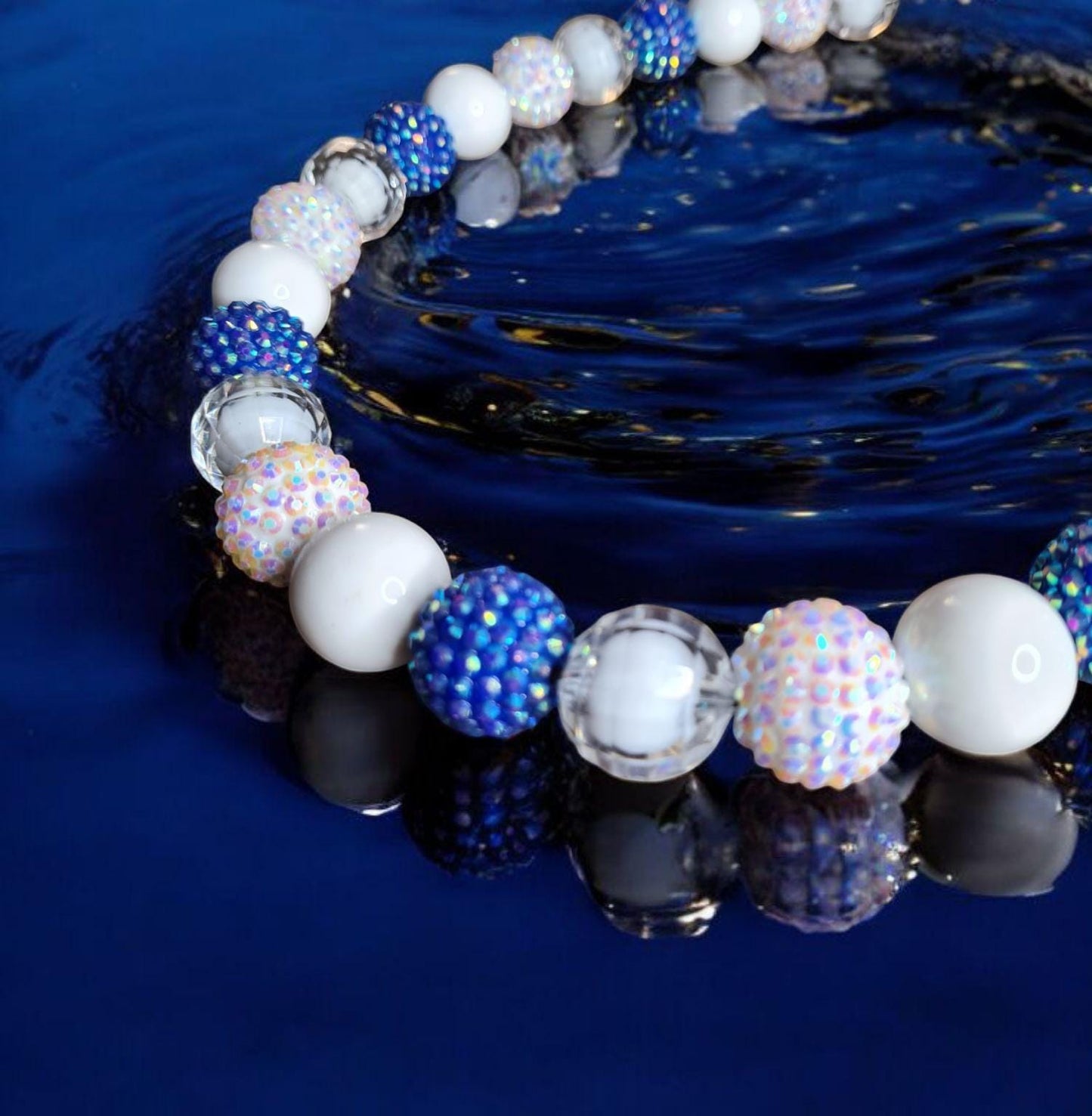 Aura Blue - Beaded Dog Collar – Iridescent Handmade Pet Necklace – Sparkly Custom Collar for Small to Large Dogs