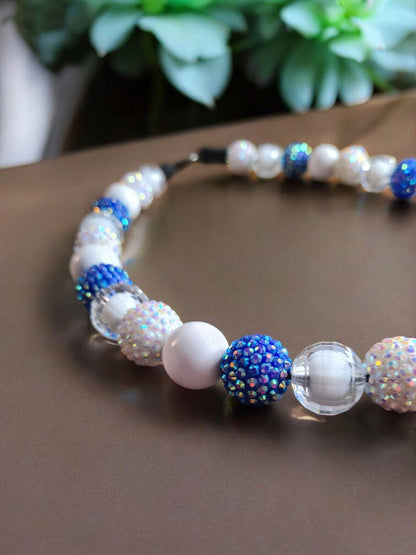 Aura Blue - Beaded Dog Collar – Iridescent Handmade Pet Necklace – Sparkly Custom Collar for Small to Large Dogs