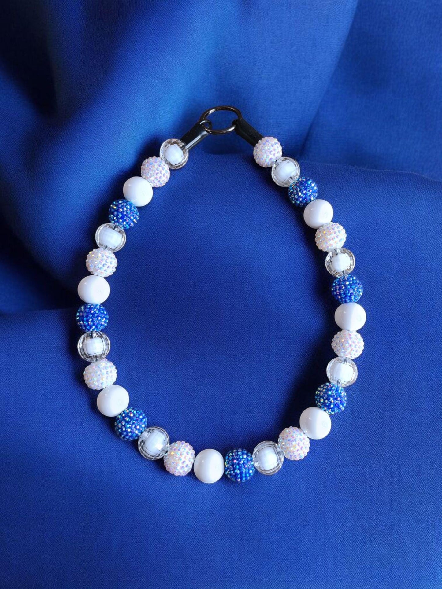 Aura Blue - Beaded Dog Collar – Iridescent Handmade Pet Necklace – Sparkly Custom Collar for Small to Large Dogs