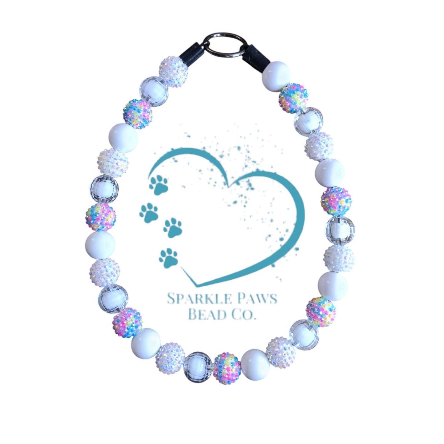 Aura Candy - Beaded Dog Collar – Iridescent Handmade Pet Necklace – Sparkly Custom Collar for Small to Large Dogs