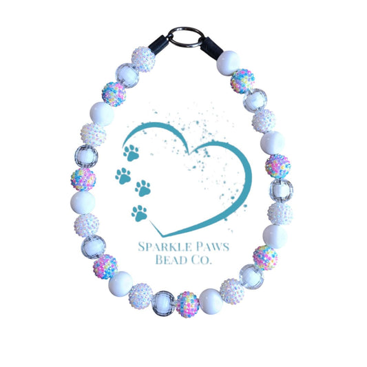 Aura Candy - Beaded Dog Collar – Iridescent Handmade Pet Necklace – Sparkly Custom Collar for Small to Large Dogs