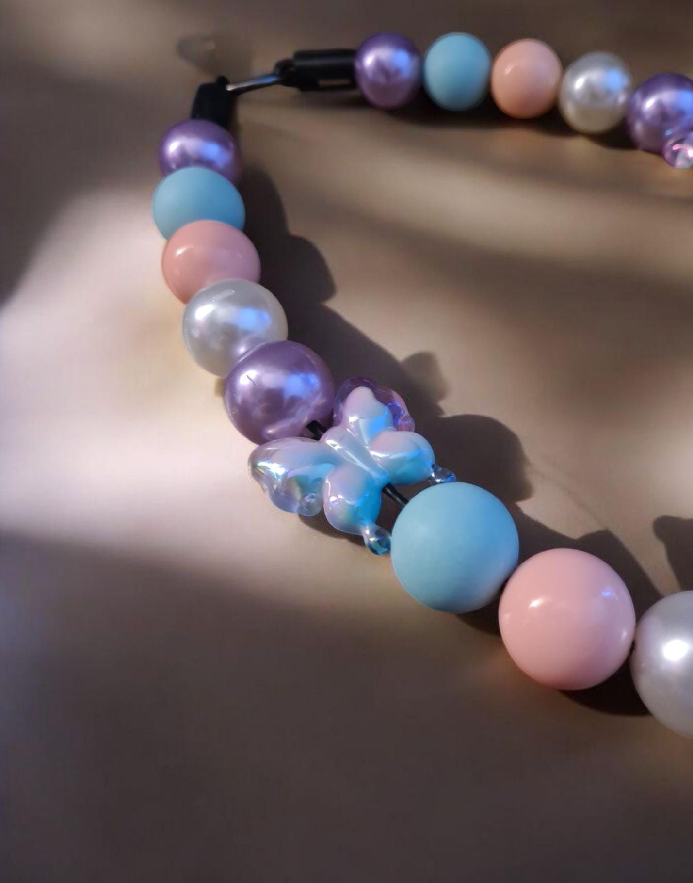 Flutterpop Beaded Dog Collar – Handmade Pastel Butterfly Dog Necklace – Pearl Pet Accessory for Small to Large Dogs - Beaded Dog Collar