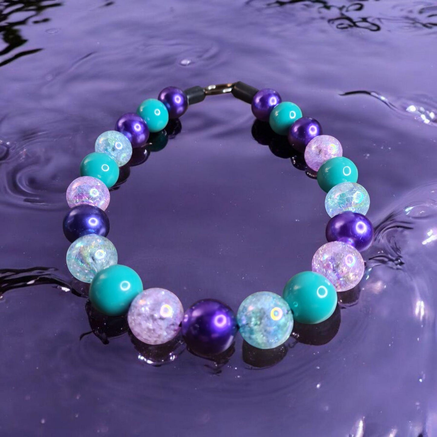 Ursula Beaded Dog Collar – Handmade Teal & Purple Mermaid Dog Necklace – Ocean-Inspired Pet Accessory - Boujee Dog Gift