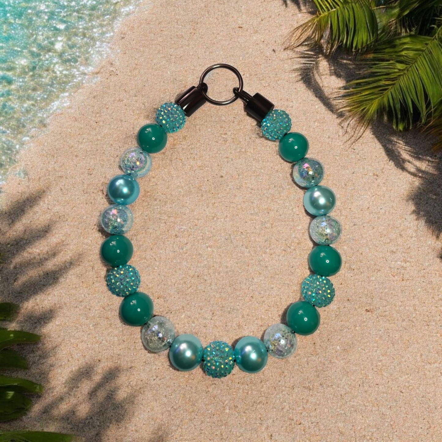 Sea Queen Beaded Dog Collar – Handmade Ocean-Inspired Dog Necklace – Teal Mermaid Pet Accessory for Small to Large Dogs - Beaded Dog Collar