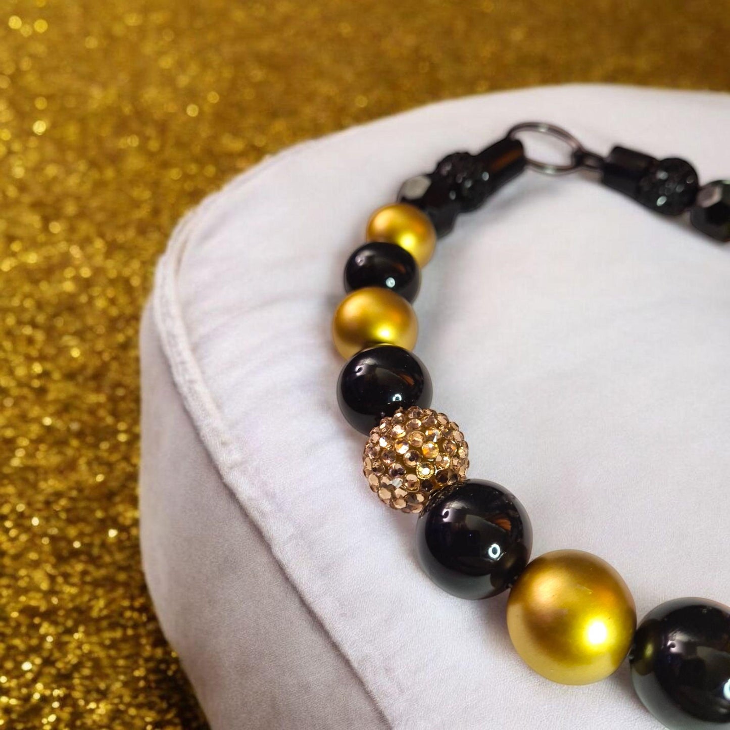 Midas Beaded Dog Collar – Handmade Black and Gold Dog Necklace – Regal Luxury Pet Accessory for Small to Large Dogs - Beaded Dog Collar