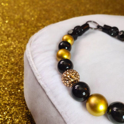 Midas Beaded Dog Collar – Handmade Black and Gold Dog Necklace – Regal Luxury Pet Accessory for Small to Large Dogs - Beaded Dog Collar