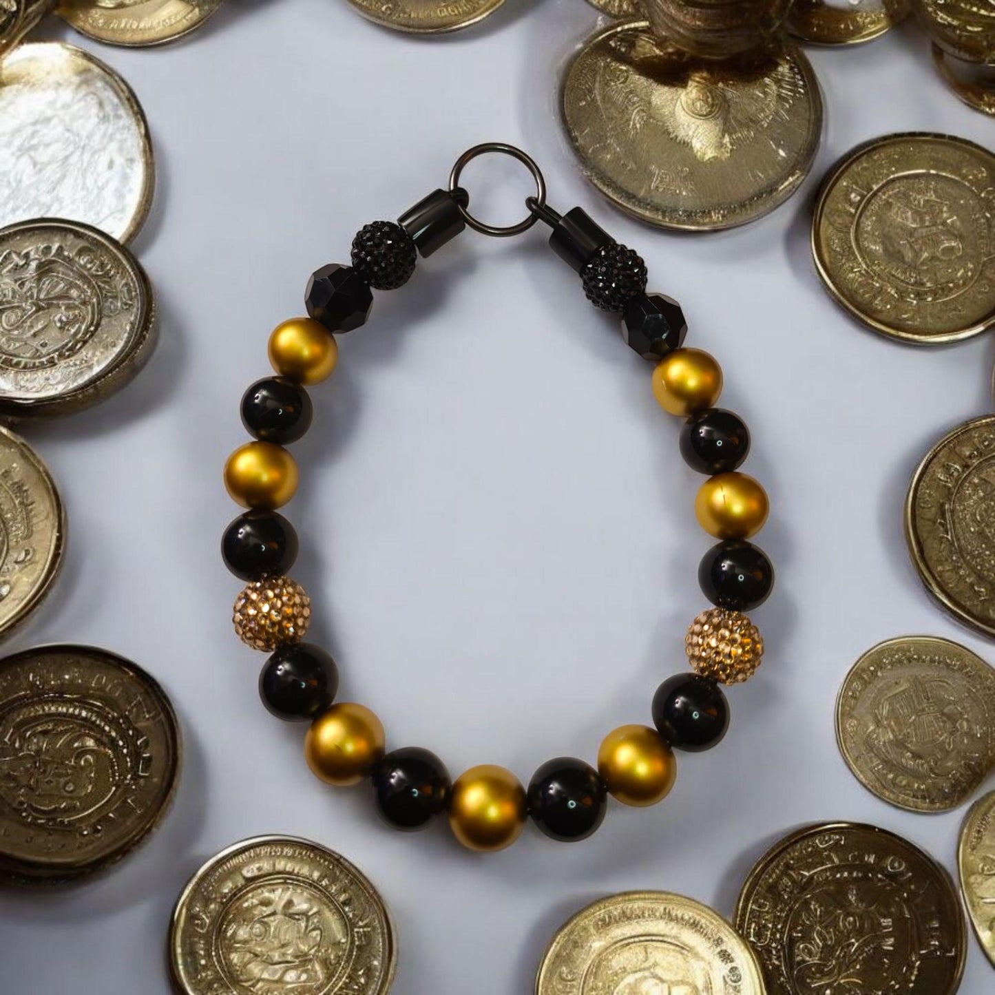 Midas Beaded Dog Collar – Handmade Black and Gold Dog Necklace – Regal Luxury Pet Accessory for Small to Large Dogs - Beaded Dog Collar