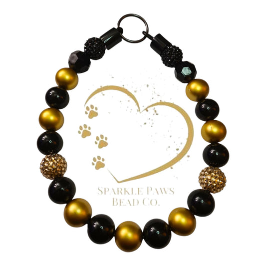 Midas Beaded Dog Collar – Handmade Black and Gold Dog Necklace – Regal Luxury Pet Accessory for Small to Large Dogs - Beaded Dog Collar