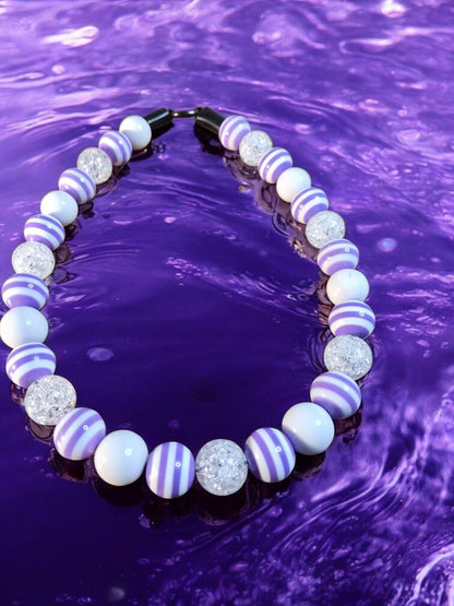 Lilac Luxe Beaded Dog Collar – Handmade Luxury Dog Necklace – Purple Striped Pet Accessory for Small to Large Dogs