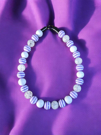Lilac Luxe Beaded Dog Collar – Handmade Luxury Dog Necklace – Purple Striped Pet Accessory for Small to Large Dogs