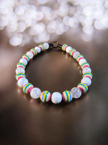 Candy Luxe Beaded Dog Collar – Handmade Luxury Dog Necklace – Candy Striped Pet Accessory for Small to Large Dogs