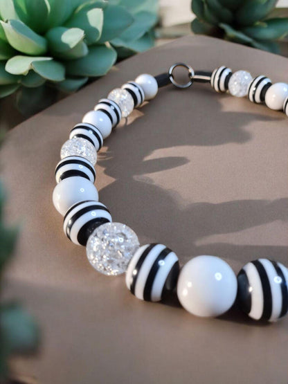 Black Luxe Beaded Dog Collar – Handmade Luxury Dog Necklace – Black Striped Pet Accessory for Small to Large Dogs