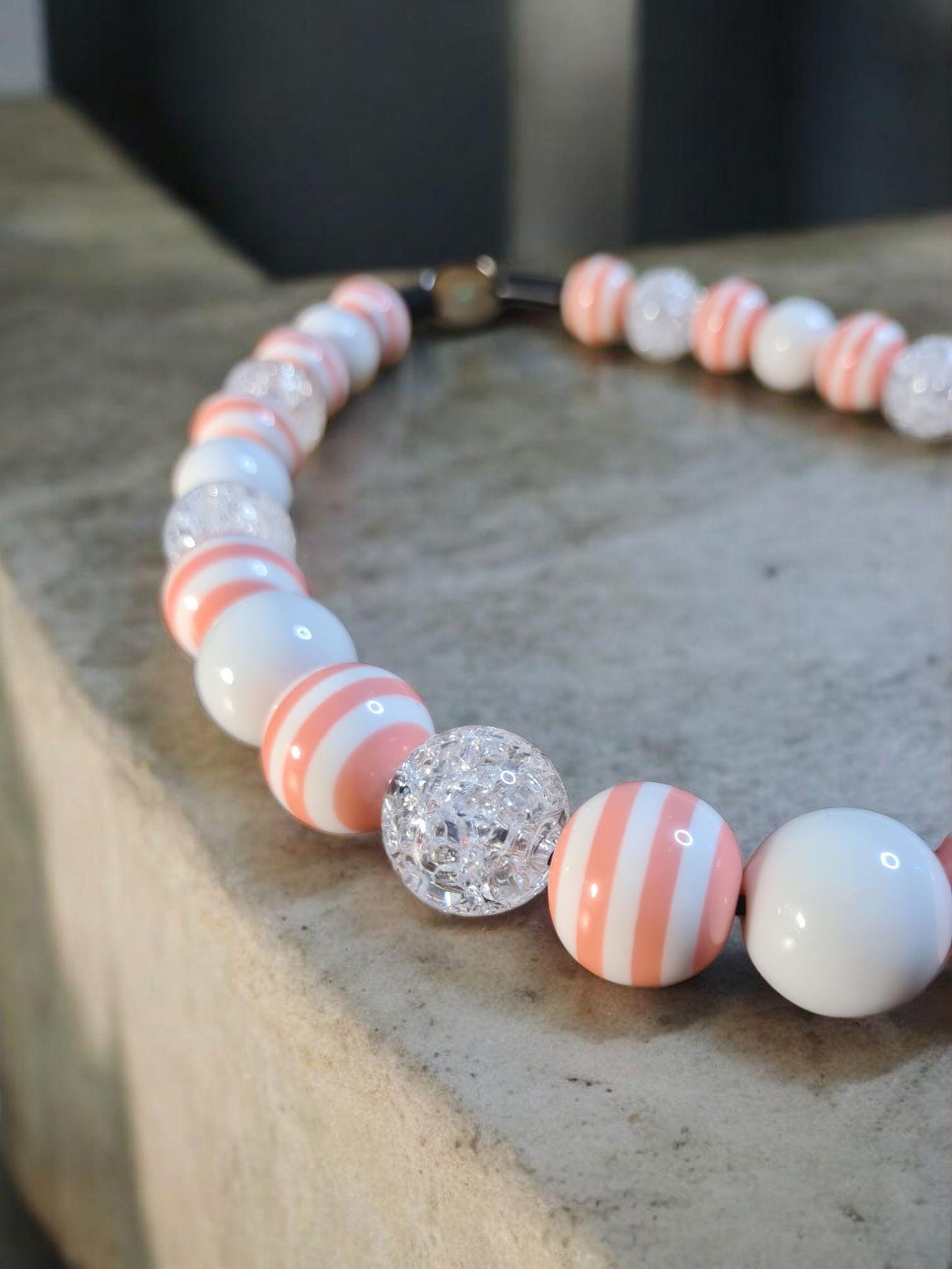 Peach Luxe Beaded Dog Collar – Handmade Luxury Dog Necklace – Peach Striped Pet Accessory for Small to Large Dogs