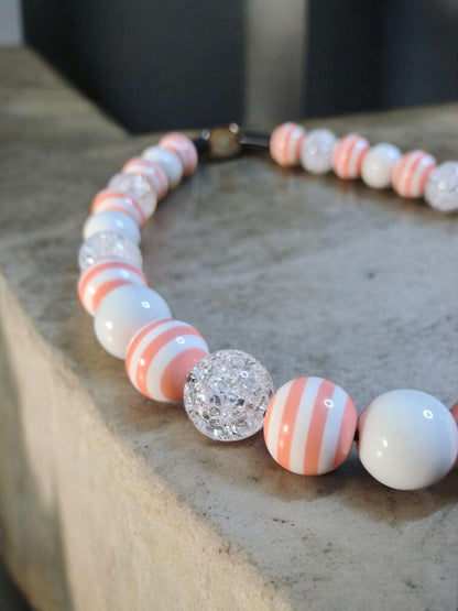 Peach Luxe Beaded Dog Collar – Handmade Luxury Dog Necklace – Peach Striped Pet Accessory for Small to Large Dogs
