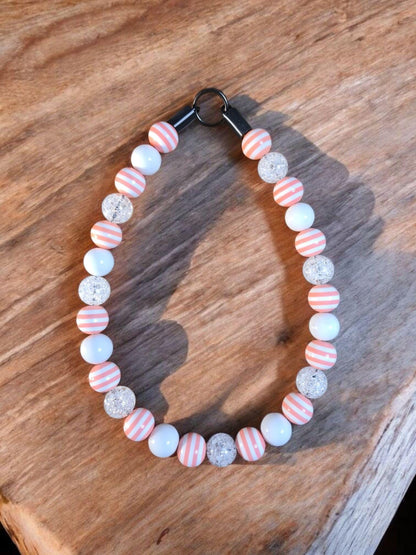Peach Luxe Beaded Dog Collar – Handmade Luxury Dog Necklace – Peach Striped Pet Accessory for Small to Large Dogs