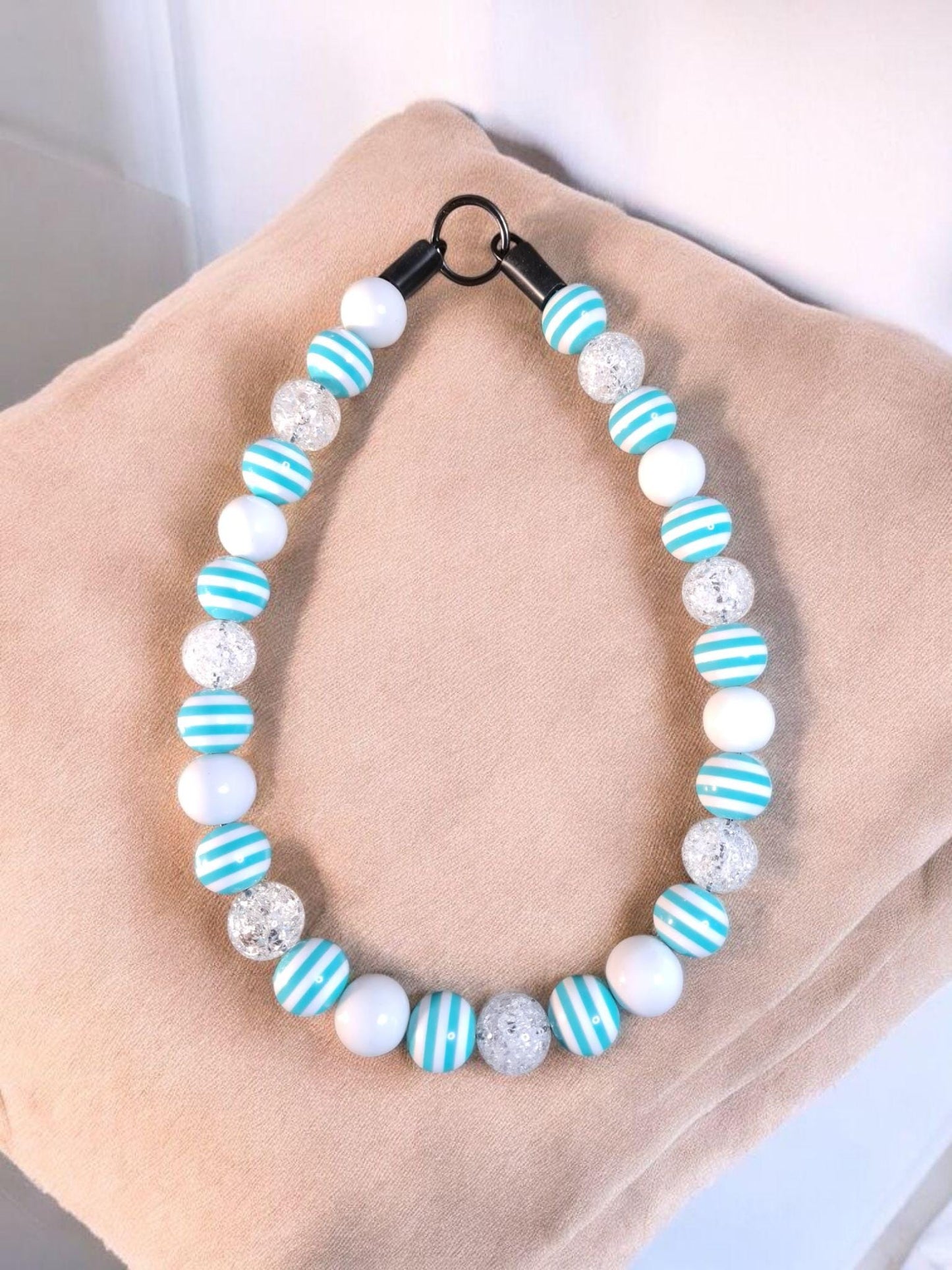 Mint Luxe Beaded Dog Collar – Handmade Luxury Dog Necklace – Mint Striped Pet Accessory for Small to Large Dogs