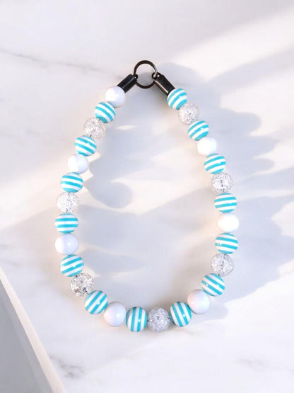 Mint Luxe Beaded Dog Collar – Handmade Luxury Dog Necklace – Mint Striped Pet Accessory for Small to Large Dogs