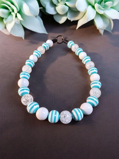 Mint Luxe Beaded Dog Collar – Handmade Luxury Dog Necklace – Mint Striped Pet Accessory for Small to Large Dogs