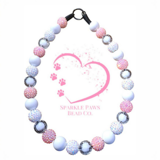 Aura - Original Pink Beaded Dog Collar – Iridescent Handmade Pet Necklace – Sparkly Custom Collar for Small to Large Dogs