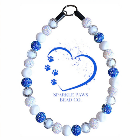 Aura Blue - Beaded Dog Collar – Iridescent Handmade Pet Necklace – Sparkly Custom Collar for Small to Large Dogs